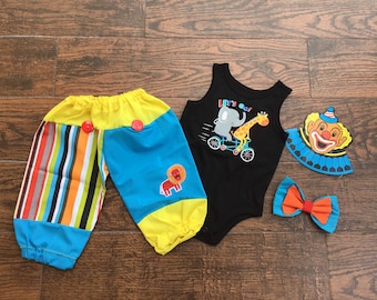 Clown Baby Outfit: 4-Piece Circus Costume, Party Hat