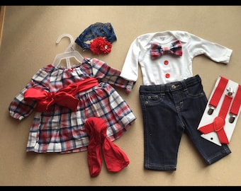 Twins Matching Outfits: Baby Boy & Girl Take Home Set (7 Pieces)