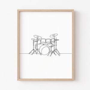 Drums Music One Line Drawing Wall Art Decor Poster