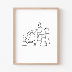 Chess Board Game One Line Wall Art Poster Print