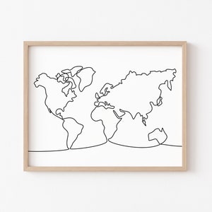 Weltkarte One Line Zeichnung Wandkunst