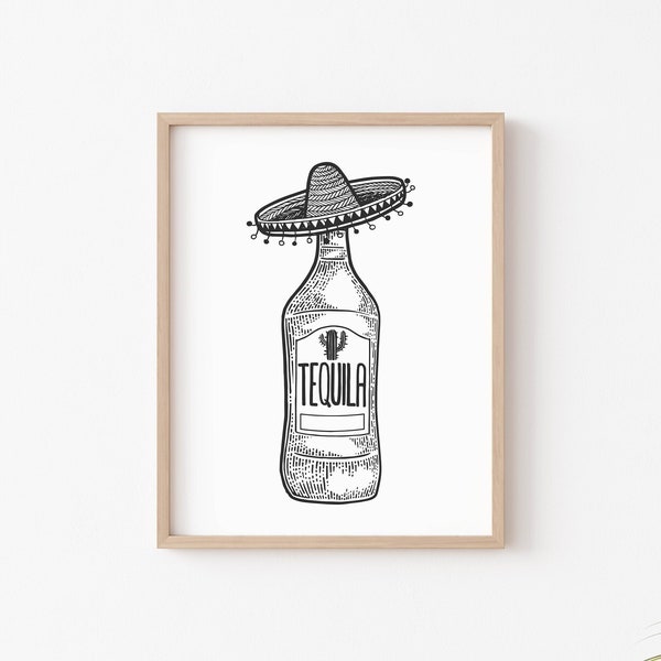 Tequila Bar Cart Wall Decor Alcohol Art Print