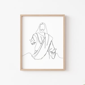 Jesus Portrait LDS Christian Line Art Wall Print image 1