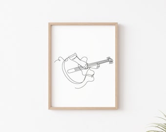 Póster de decoración artística de pared con dibujo de una línea de música de guitarra