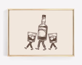 Whiskey Bottle on Bike Art Print: Playful Bar Cart Decor (Digital Download)