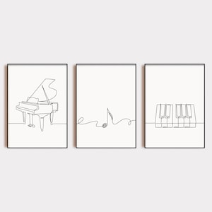 Set von 3 Klavier Musik One Line Zeichnung Wand Kunst Dekor Poster