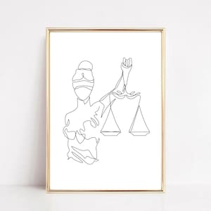Lady Justice Lawyer One Line Drawing Office Decor