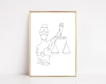Lady Justice Lawyer One Line Drawing Office Decor