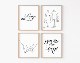 Set of 4 Couple One Line Drawing Wall Art