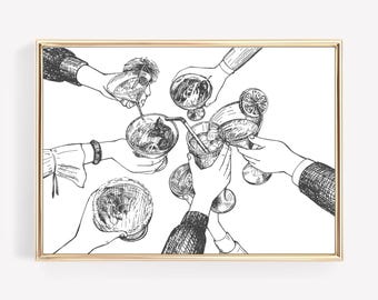 Cheers Bar Cart Wall Decor Cocktail Art Print