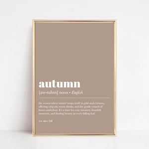 Impresión de definición de otoño: arte de pared de moda, decoración del hogar de otoño, impresión tipográfica, póster de otoño, decoración para anfitriones de otoño, regalo significativo