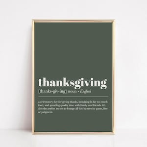 Thanksgiving Definition Druck - Minimalistische Herbst Wand Kunst, Herbst Dekor, Friendsgiving Geschenk, Thanksgiving Poster für saisonale Hosting