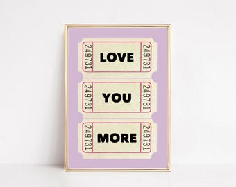 Love You More Ticket Kunstdruck: Vintage Style Valentinstag Dekor (Digitaler Download)