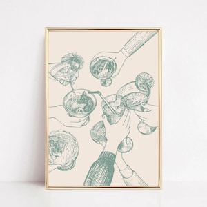 Saliegroen gejuich print - barwagen kunst, cocktailmuurkunst, martini print, barwagen decor, trendy muurkunst, cocktailposter, barwagen bord