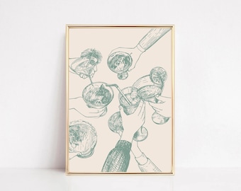 Sage Green Cheers Cocktail Print: Trendy Bar Cart Art (Digital Download)
