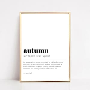 Impresión de definición de otoño: arte de pared de moda, decoración del hogar de otoño, impresión tipográfica, póster de otoño, decoración para anfitriones de otoño, regalo significativo