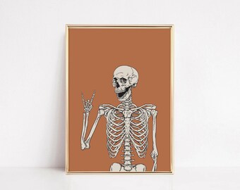 Spöklikt skelett Halloween-affisch: Häxig väggkonst (digital nedladdning)