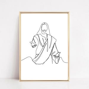 Jesus Portrait LDS Christian Line Art Wall Print