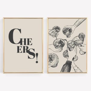Set van 2 Cheers Print - barwagen kunst, cocktailmuurkunst, martini print, barwagen decor, cocktailposter, barwagen bord
