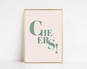 Sage Green Cheers Print: Trendy Bar Cart Art (Digital Download)