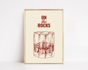 Printable Bar Cart Art, Bourbon, Whiskey, Scotch on the Rocks , Alcohol ...