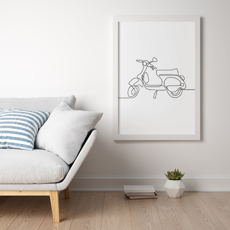 Vespa Motorcycle One Line Wall Art Poster Print image 6