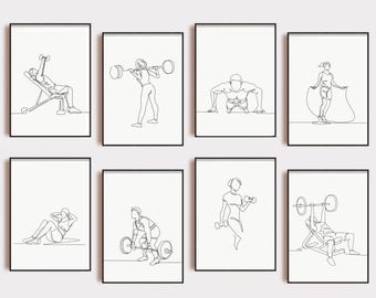 Conjunto de impressões de arte fitness: decoração minimalista para academia em casa (download digital)