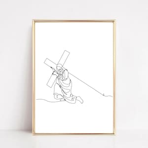 Jesus Crucifixion Portrait LDS Christian Line Art Wall Print