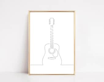 Póster decorativo de pared con dibujo de una línea de música de guitarra