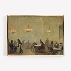 Escena de bar vintage: póster de cócteles de mal humor, impresión de martini, pintura al óleo antigua, decoración de carrito de bar