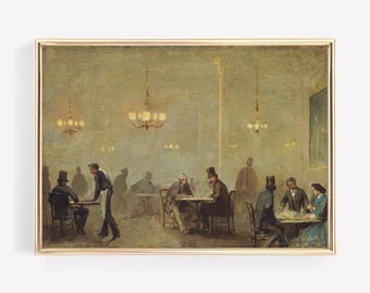 Vintage Bar Scene – Moody Cocktail Poster, Martini Print, Antique Oil Painting, Bar Cart Decor