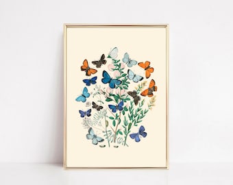 Lámina de mariposa vintage: Arte mural botánico para guardería (descarga digital)