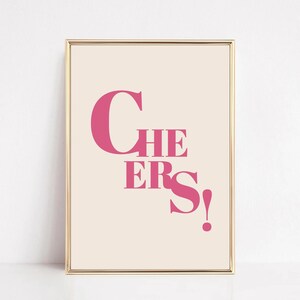 Lichtroze cheers-afdruk - barwagenkunst, cocktailmuurkunst, martini-afdruk, decor barwagen, trendy muurkunst, cocktailposter, bord barwagen
