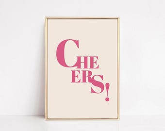 Light Pink Cheers Print: Trendy Bar Cart Art (Digital Download)