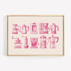 Pink Coffee Wall Art - Coffee Print for Coffee Bar Decor and Kitchen Poster - Perfect Coffee Lover Gift and Coffee Shop Decor