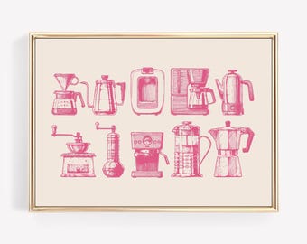 Rosa Kaffee Poster: Kaffee Bar Wandbild Digital Download