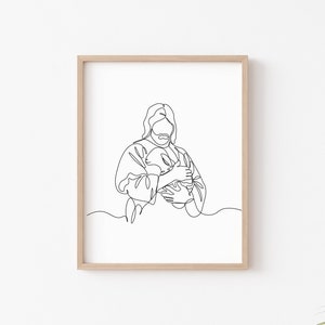 Jesus Portrait Christian Line Art Wall Poster Print, The Good Shepherd.