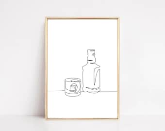 Whiskey Bar Cart Wall Decor Line Art Print