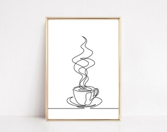Impresión artística minimalista de taza de café: Decoración de cocina (descarga digital)