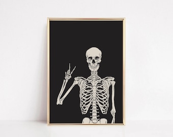 Póster de Halloween de esqueleto: Arte mural de bruja espeluznante (descarga digital)