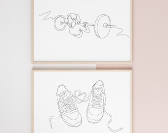 Set of 2 Gym Sports Decor One Line Wall Art Poster