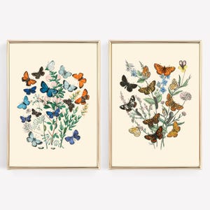 Set of 2 Vintage Nursery Wall Art, Butterfly Print, Botanical Wall Art, Floral Wall Art, Vintage Poster, Kids Room Decor, Butterfly Decor