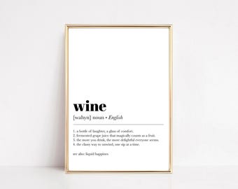 Wydruk artystyczny „Definicja wina”: nowoczesna dekoracja wózka barowego (pobranie cyfrowe)