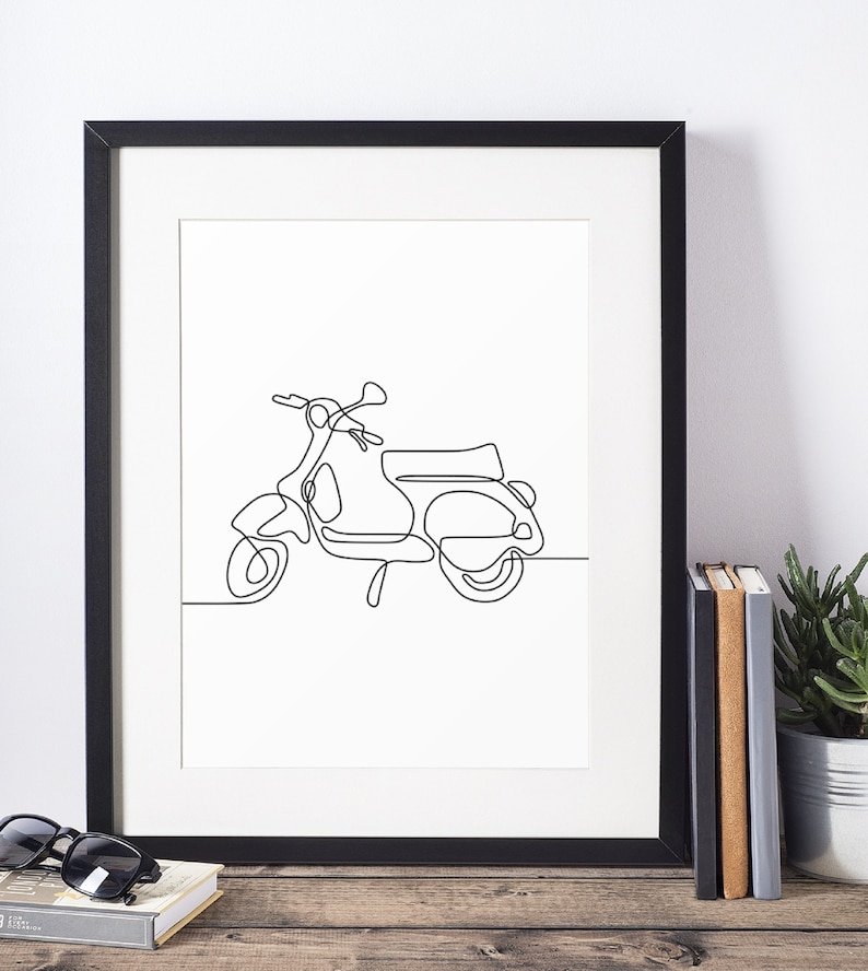 Vespa Motorcycle One Line Wall Art Poster Print image 2