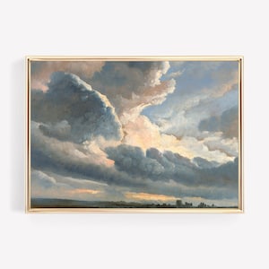 Vintage molnoljemålningsaffisch: Ljusblå och rosa himmel (digital nedladdning)