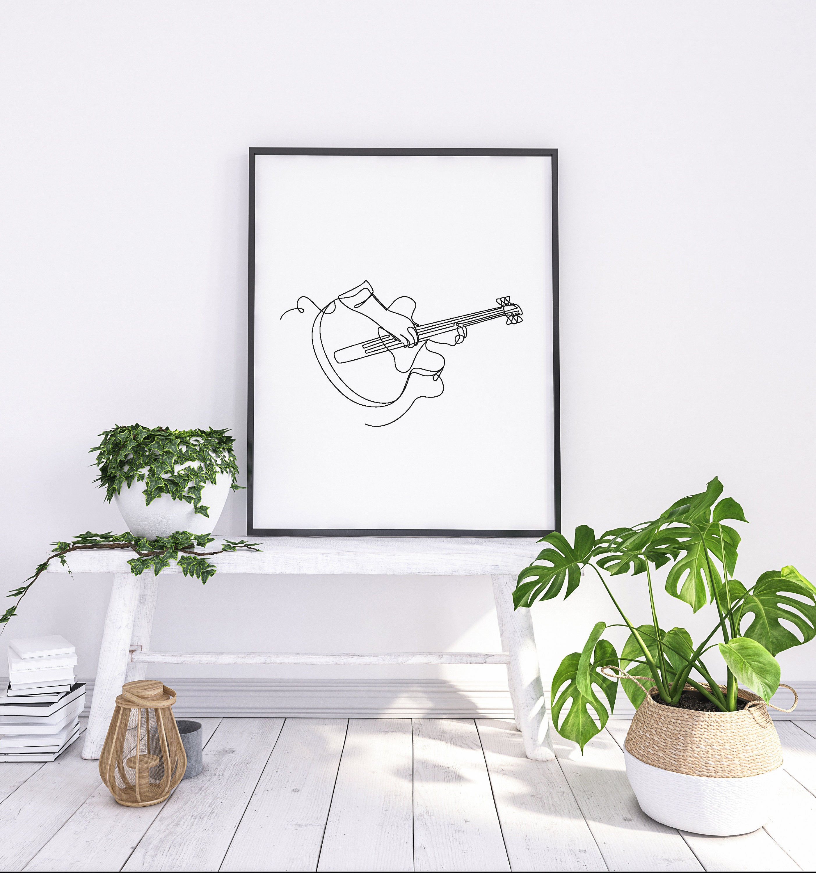 Guitar Music One Line Drawing Wall Art Decor Poster