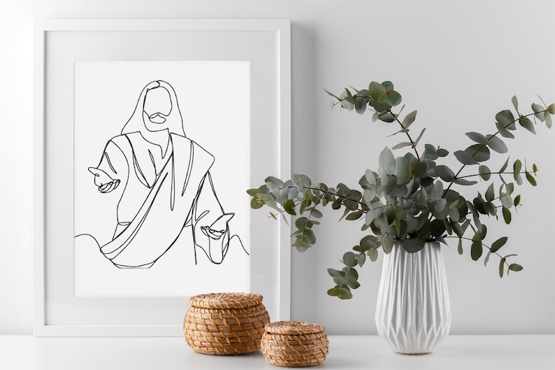 Jesus Portrait LDS Christian Line Art Wall Print image 3