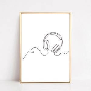 Headphones Music One Line Wall Art Decor Poster