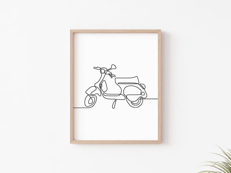 Vespa Motorcycle One Line Wall Art Poster Print image 1