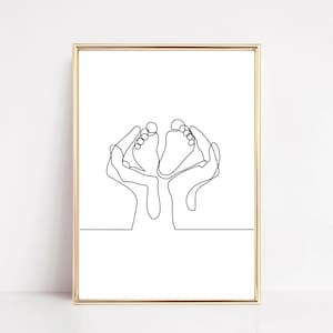 Baby Feet Nursery One Line Drawing Wall Art Decor